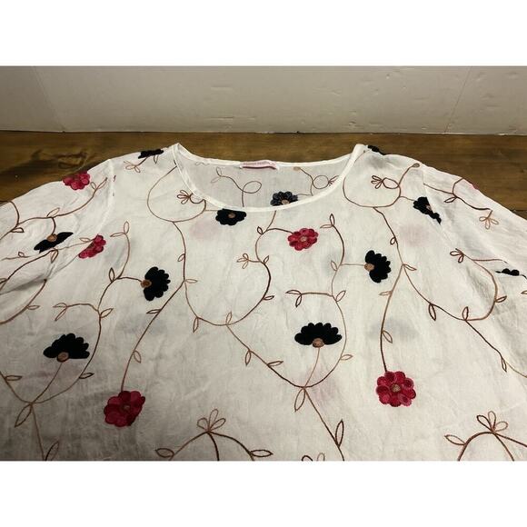 Parami Design Floral Embroidered Blouse 3/4 Sleeve Blouse Peasant Top Cottage 3X - Picture 3 of 10